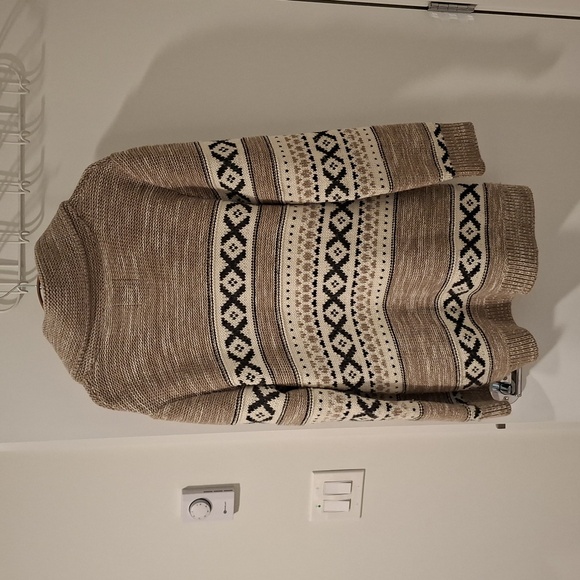 Sansara Women's Tan/Grey & Black Wool Shawl-collar Cowichan Cardigan (Size XL) - Picture 3 of 9